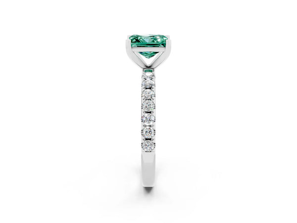 White gold Princess Cut Green Sapphire Solitaire Pavé Band with Four-Prong Setting