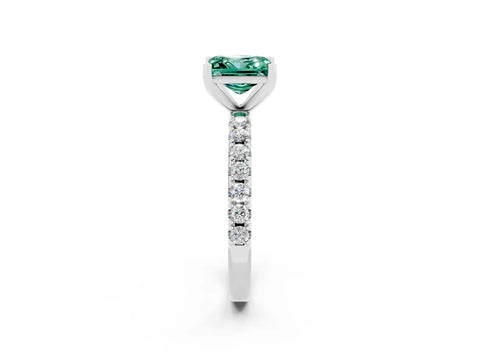White gold Princess Cut Green Sapphire Solitaire Pavé Band with Four-Prong Setting_2