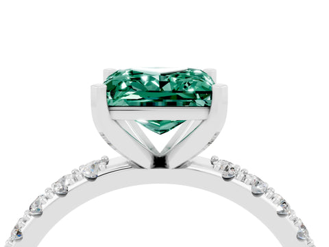 White gold Princess Cut Green Sapphire Solitaire Pavé Band with Four-Prong Setting_4