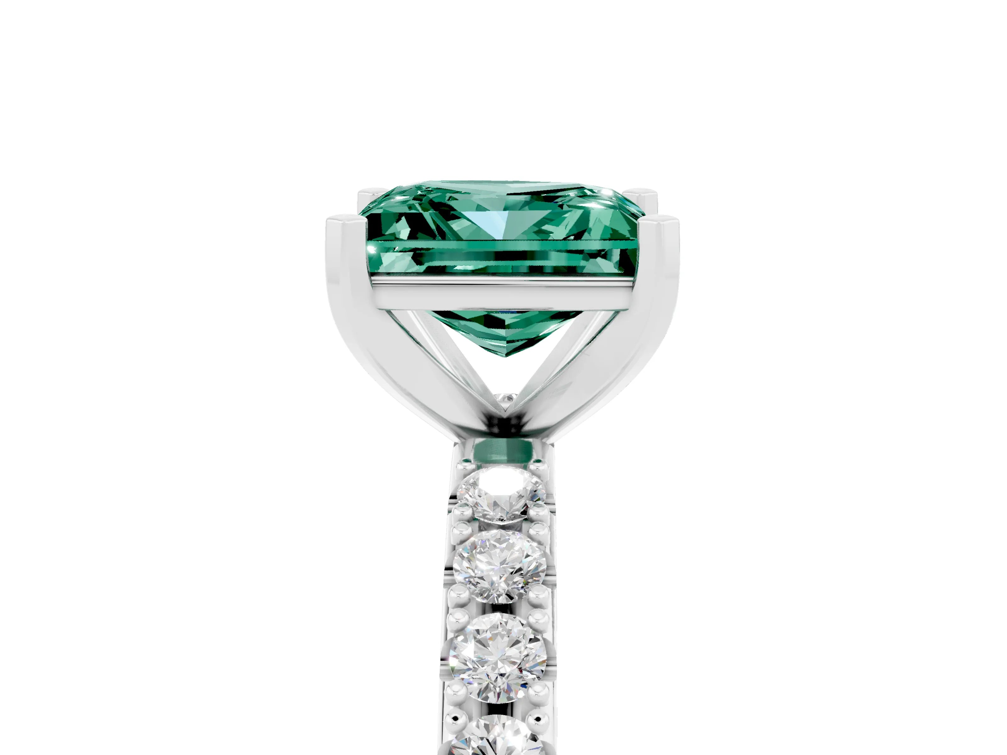 White gold Princess Cut Green Sapphire Solitaire Pavé Band with Four-Prong Setting_5