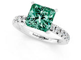 White gold Princess Cut Green Sapphire Solitaire Pavé Engagement Ring with Round Band and Prong Setting_13