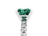 White gold Princess Cut Green Sapphire Solitaire Pavé Engagement Ring with Round Band and Prong Setting_17