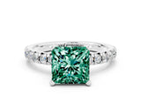 White gold Princess Cut Green Sapphire Solitaire Pavé Engagement Ring with Round Band and Prong Setting_72