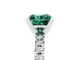 White gold Princess Cut Green Sapphire Solitaire Pavé Engagement Ring with Round Band and Prong Setting_77