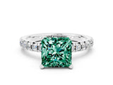 White gold Princess Cut Green Sapphire Solitaire Pavé Engagement Ring with Round Band and Prong Setting_84