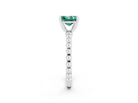 White gold Princess Cut Green Sapphire Solitaire Ring with Beaded Band and Prong Setting_2