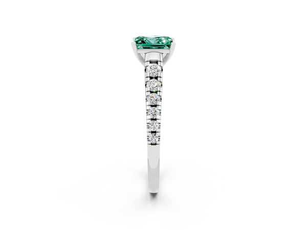 Platinum Princess Cut Green Sapphire Cathedral Solitaire Ring with Round  Pavé Band