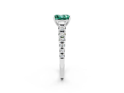 White gold Princess Cut Green Sapphire Solitaire Ring with Cathedral Setting and Pavé Band_2