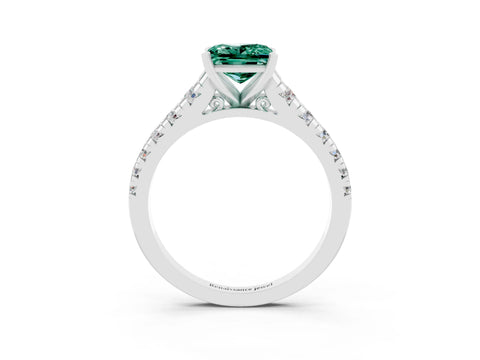White gold Princess Cut Green Sapphire Solitaire Ring with Cathedral Setting and Pavé Band_3