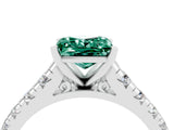 White gold Princess Cut Green Sapphire Solitaire Ring with Cathedral Setting and Pavé Band_4