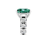 White gold Princess Cut Green Sapphire Solitaire Ring with Cathedral Setting and Pavé Band_5