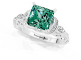 White gold Princess Cut Green Sapphire Solitaire Ring with Filigree Band and Four-Prong Setting_25
