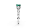 White gold Princess Cut Green Sapphire Solitaire Ring with Filigree Band and Four-Prong Setting_26