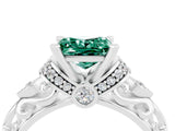 White gold Princess Cut Green Sapphire Solitaire Ring with Filigree Band and Four-Prong Setting_28