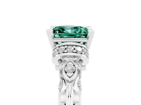 White gold Princess Cut Green Sapphire Solitaire Ring with Filigree Band and Four-Prong Setting_29