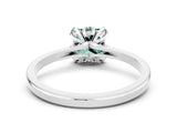 White gold Princess Cut Green Sapphire Solitaire Ring with Flower Prong Setting and Classic Band_103