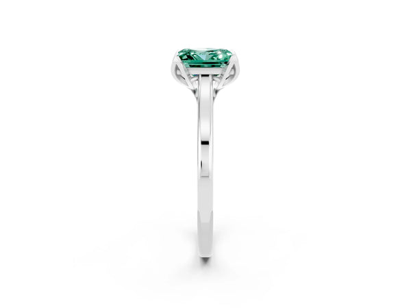 White gold Princess Cut Green Sapphire Solitaire Ring with Flower Prong Setting and Classic Band