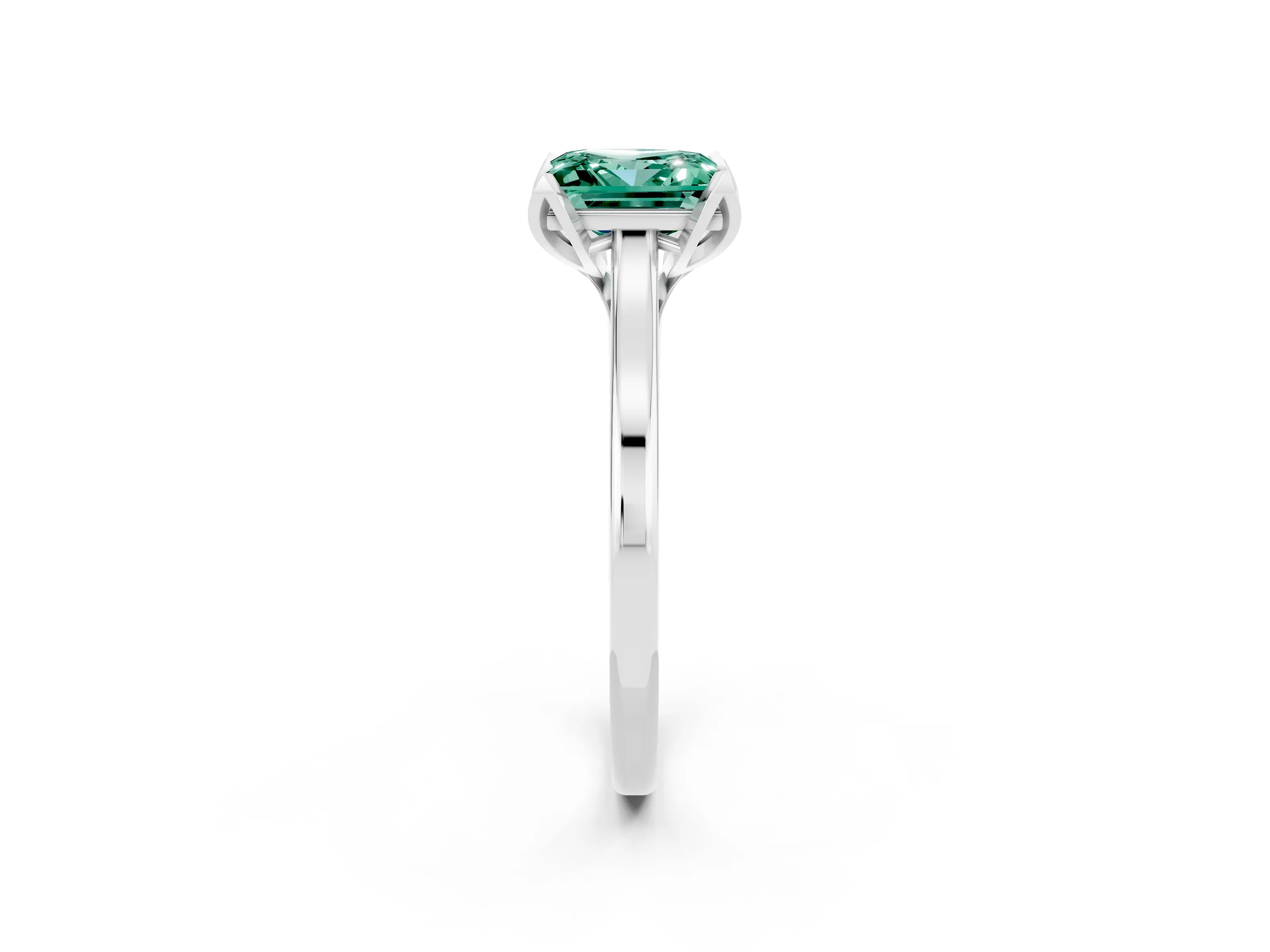 White gold Princess Cut Green Sapphire Solitaire Ring with Flower Prong Setting and Classic Band_14