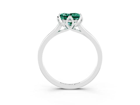 White gold Princess Cut Green Sapphire Solitaire Ring with Flower Prong Setting and Classic Band_15