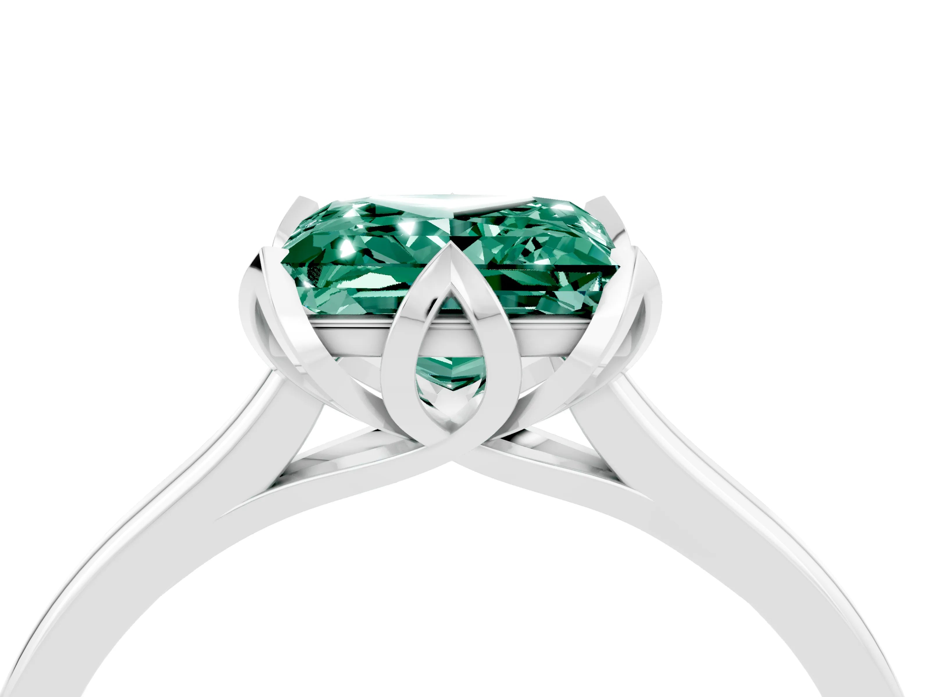 White gold Princess Cut Green Sapphire Solitaire Ring with Flower Prong Setting and Classic Band_16