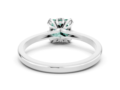 White gold Princess Cut Green Sapphire Solitaire Ring with Flower Prong Setting and Classic Band_36