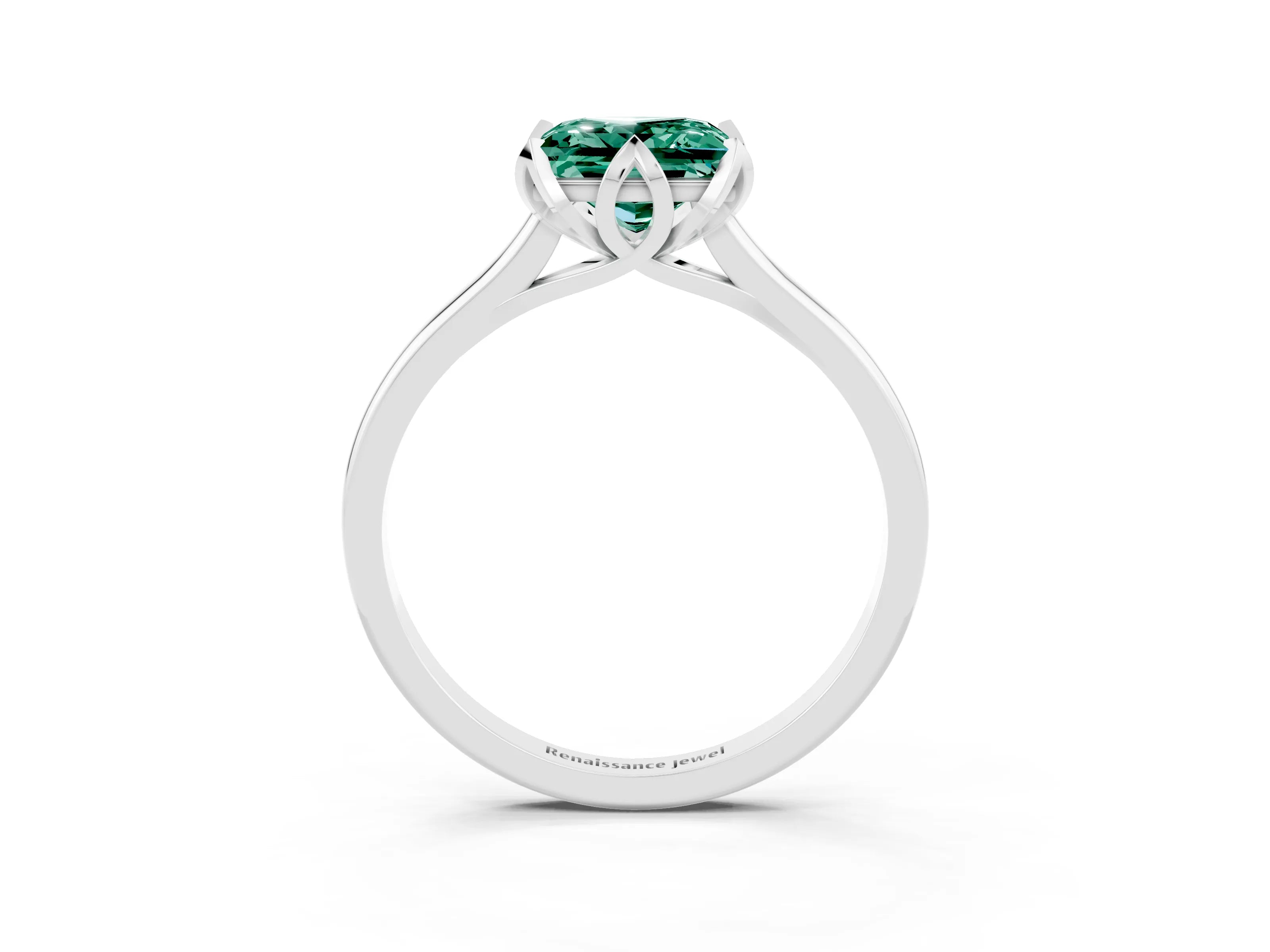 White gold Princess Cut Green Sapphire Solitaire Ring with Flower Prong Setting and Classic Band_39