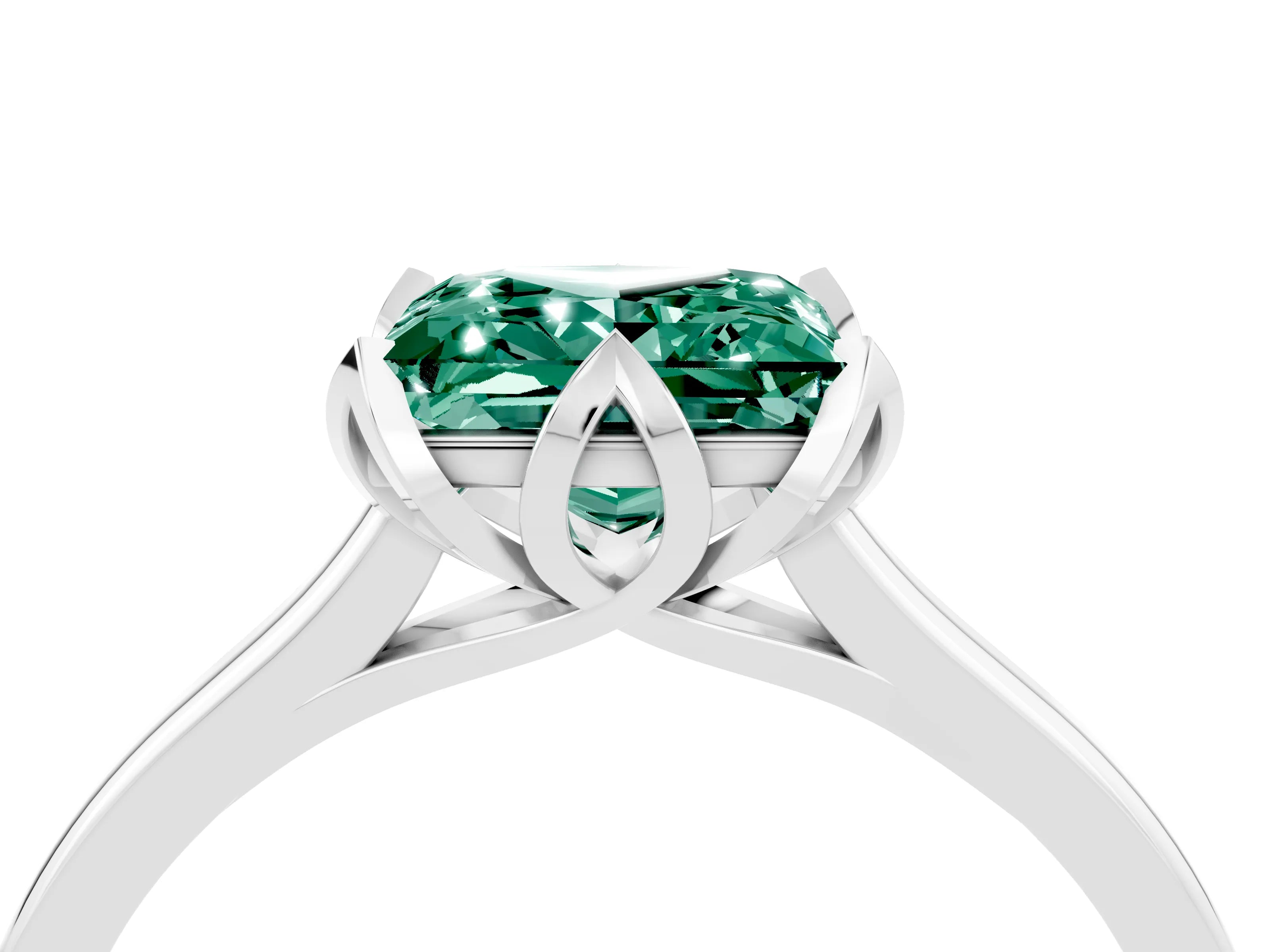 White gold Princess Cut Green Sapphire Solitaire Ring with Flower Prong Setting and Classic Band_40