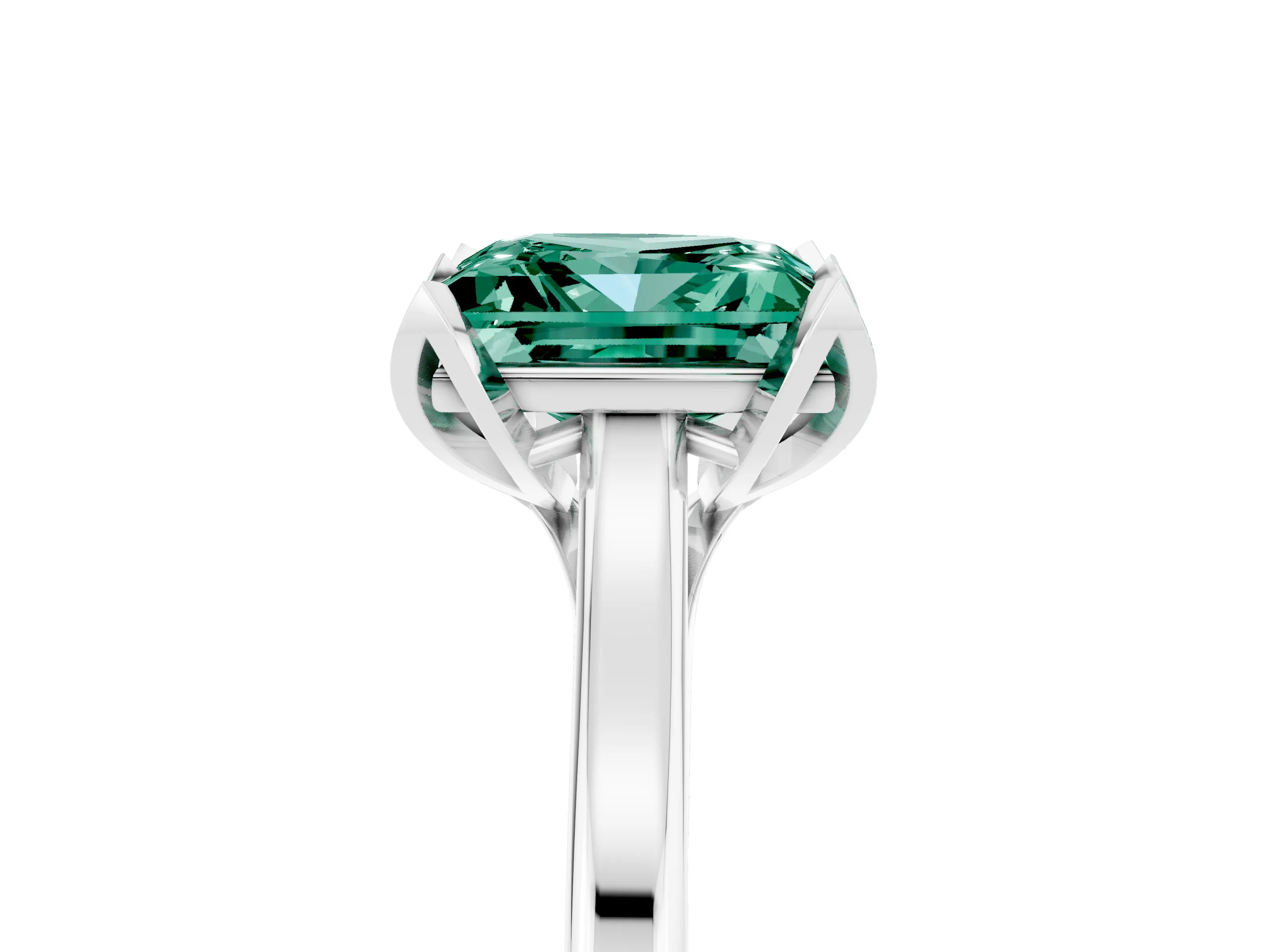 White gold Princess Cut Green Sapphire Solitaire Ring with Flower Prong Setting and Classic Band_41