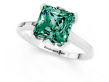 White gold Princess Cut Green Sapphire Solitaire Ring with Flower Prong Setting and Classic Band_53