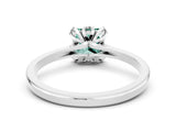 White gold Princess Cut Green Sapphire Solitaire Ring with Flower Prong Setting and Classic Band_58