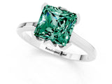 White gold Princess Cut Green Sapphire Solitaire Ring with Flower Prong Setting and Classic Band_59