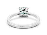 White gold Princess Cut Green Sapphire Solitaire Ring with Flower Prong Setting and Classic Band_86