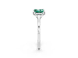 White gold Princess Cut Green Sapphire Solitaire Ring with Flower Prong Setting and Classic Band_88