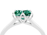 White gold Princess Cut Green Sapphire Solitaire Ring with Flower Prong Setting and Classic Band_90