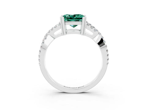 White gold Princess Cut Green Sapphire Solitaire Ring with Four-Prong Setting and Twisted Pavé Band_3