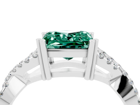 White gold Princess Cut Green Sapphire Solitaire Ring with Four-Prong Setting and Twisted Pavé Band_4