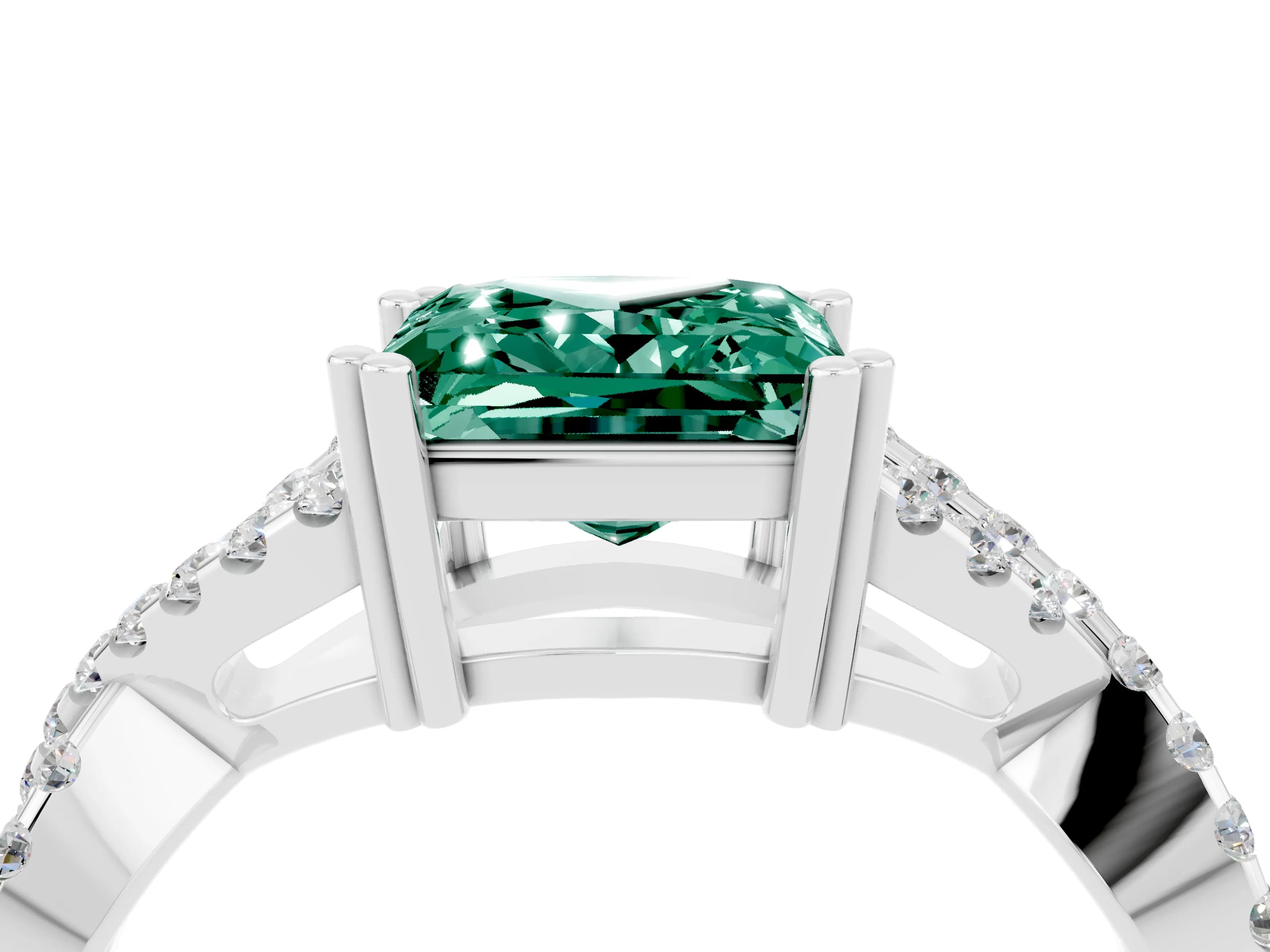 White gold Princess Cut Green Sapphire Solitaire Ring with Four-Prong Setting and Twisted Pavé Band_4
