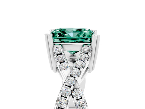 White gold Princess Cut Green Sapphire Solitaire Ring with Four-Prong Setting and Twisted Pavé Band_5