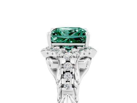 White gold Princess Cut Green Sapphire Solitaire Ring with Hidden Halo and Pavé Band_17
