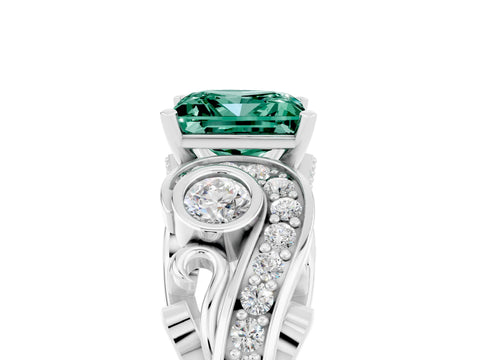 White gold Princess Cut Green Sapphire Solitaire Ring with Milgrain Pavé Band and Four-Prong Setting_17