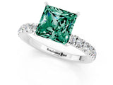 White gold Princess Cut Green Sapphire Solitaire Ring with Pavé Accents and Four-Prong Setting_1