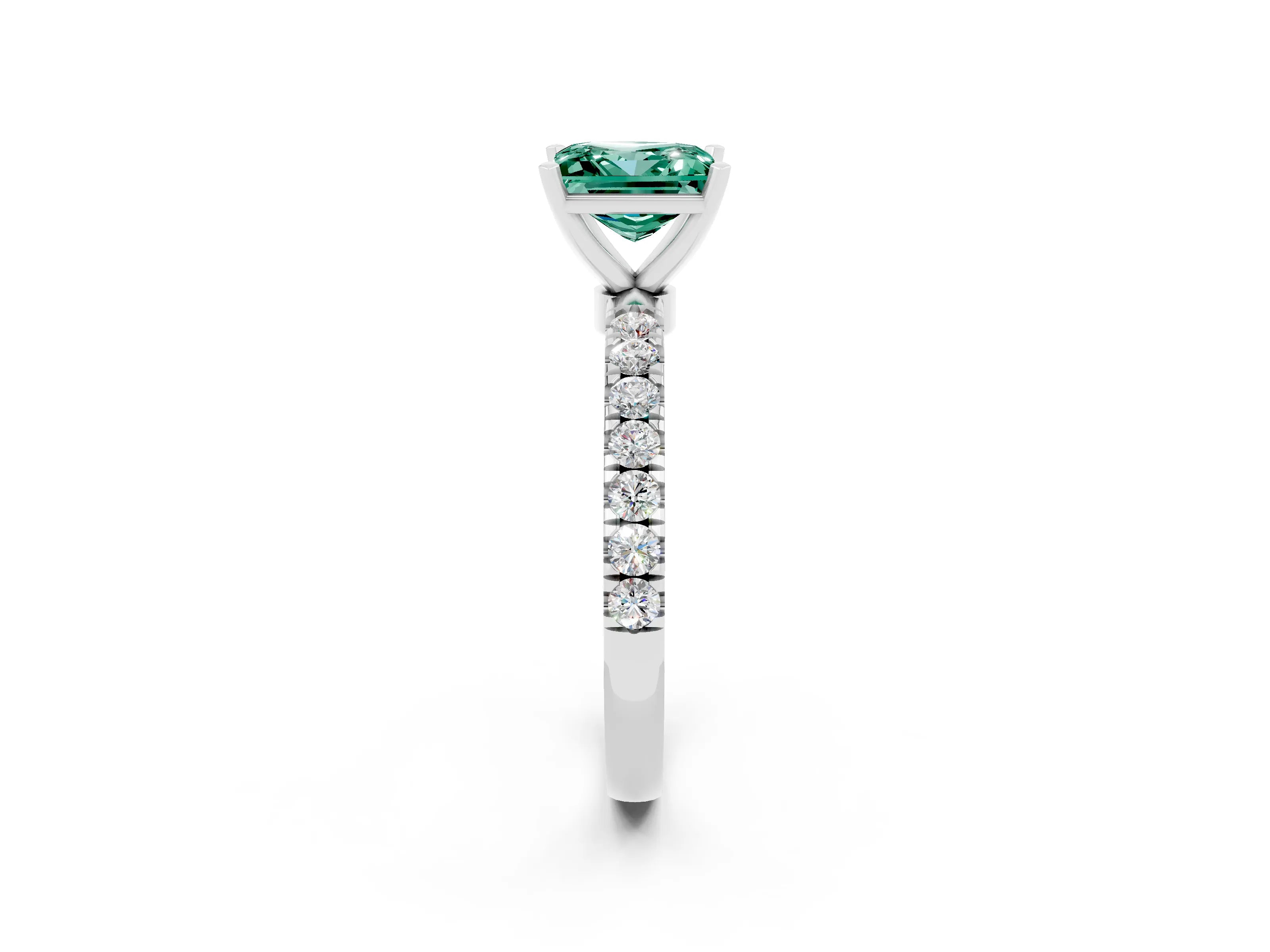 White gold Princess Cut Green Sapphire Solitaire Ring with Pavé Accents and Four-Prong Setting_2