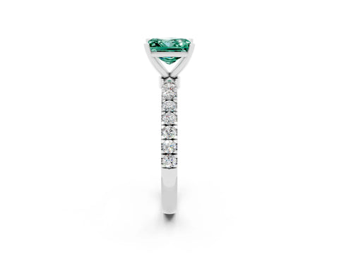 White gold Princess Cut Green Sapphire Solitaire Ring with Pavé Accents and Four-Prong Setting_2