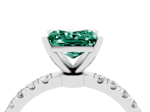 White gold Princess Cut Green Sapphire Solitaire Ring with Pavé Accents and Four-Prong Setting_4