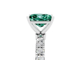 White gold Princess Cut Green Sapphire Solitaire Ring with Pavé Accents and Four-Prong Setting_5