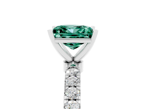 White gold Princess Cut Green Sapphire Solitaire Ring with Pavé Accents and Four-Prong Setting_5