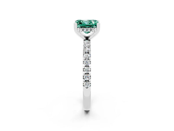 White gold Princess Cut Green Sapphire Solitaire Ring with Round  Pavé Band and Four-Prong Setting