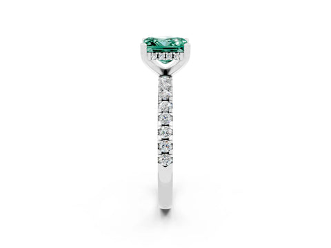 White gold Princess Cut Green Sapphire Solitaire Ring with Pavé Band and Four-Prong Setting_26