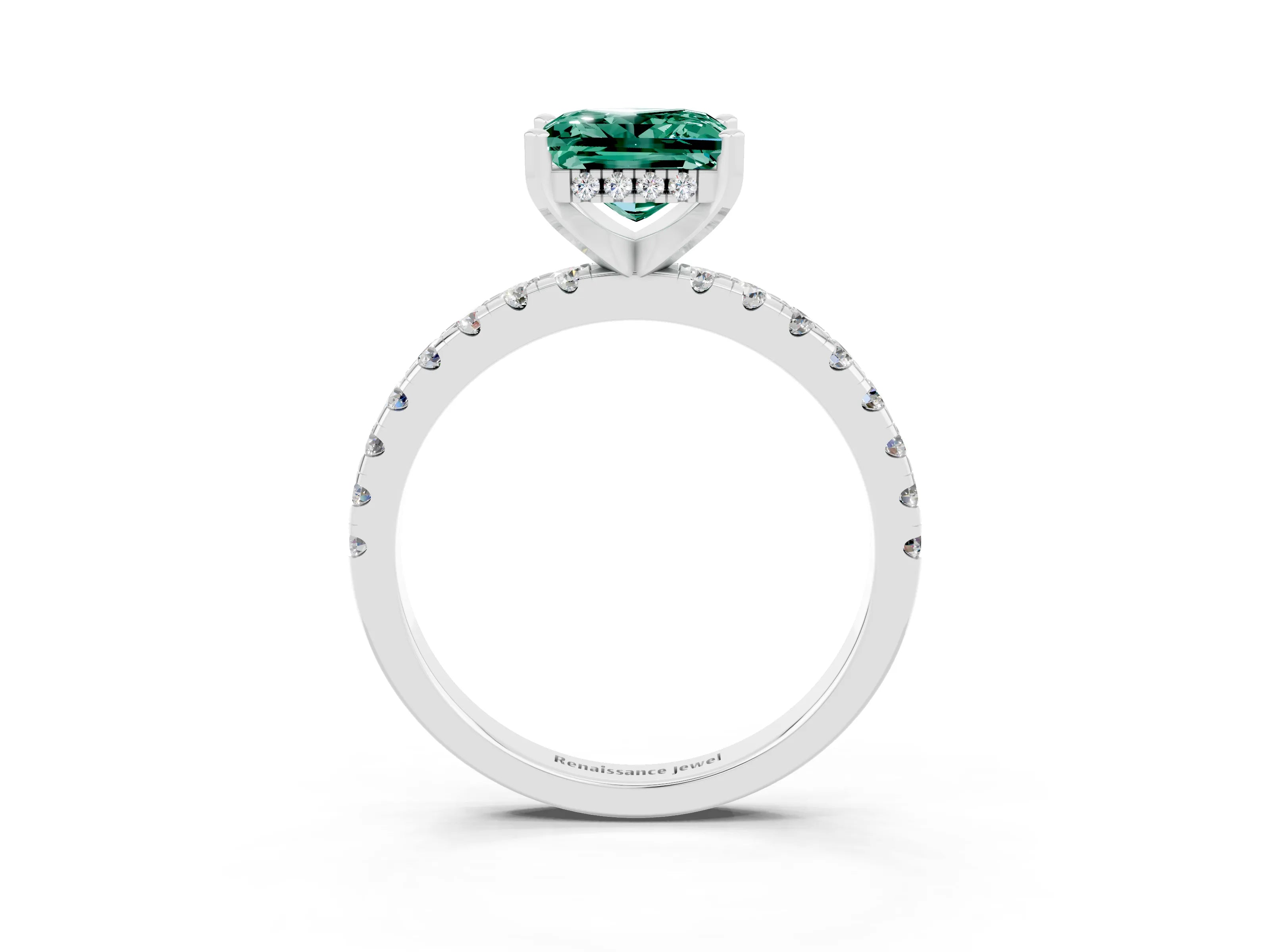 White gold Princess Cut Green Sapphire Solitaire Ring with Pavé Band and Four-Prong Setting_27