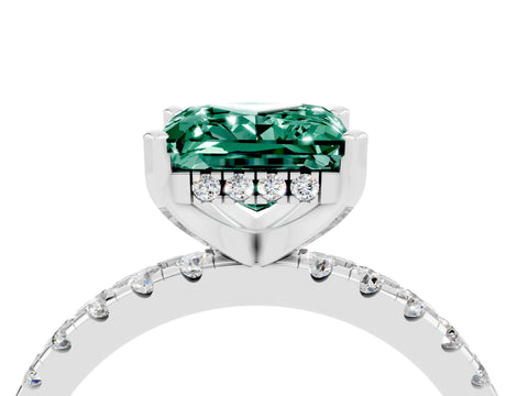 White gold Princess Cut Green Sapphire Solitaire Ring with Pavé Band and Four-Prong Setting_28